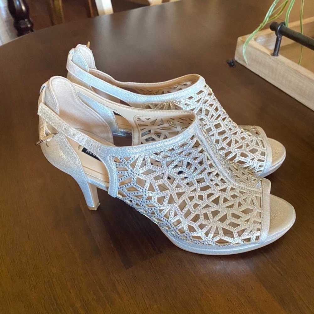 Alex Marie silver rhinestone heels